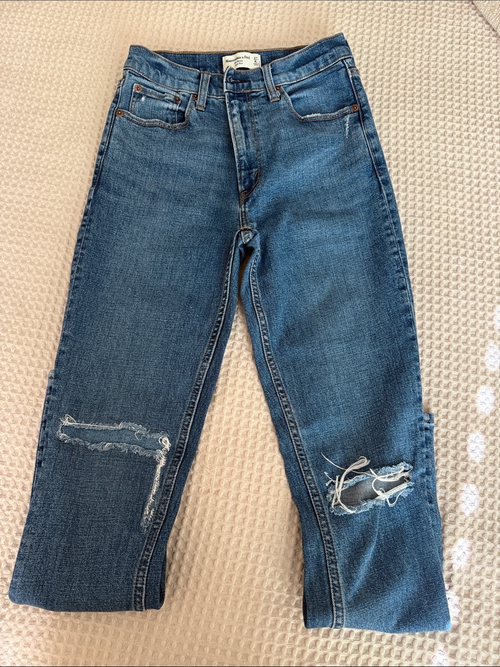 Abercrombie & Fitch Distressed High-Rise Blue Straight Jeans